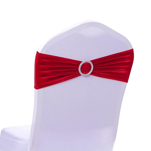 iEventStar Stretch-Stuhlschleifen Stuhlhusse mit Schnalle für Party Zeremonie Veranstaltungen Geburtstag Empfang Bankett Hochzeit Stuhldekorationen (50, Rot Metallic) von iEventStar