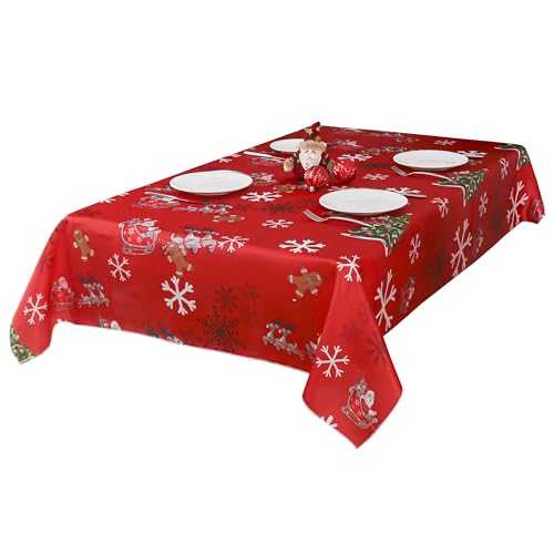 iEventStar Weihnachtstischdecken, Weihnachts-Tischdecke für rechteckige Tischdekoration, Weihnachtsschneeflocken, 147,3 x 259,1 cm, Rot von iEventStar