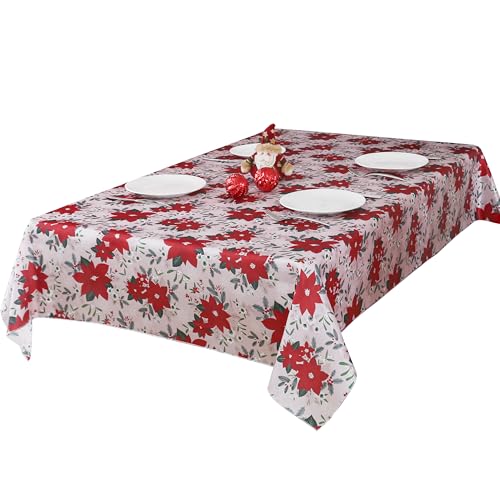 iEventStar Weihnachtstischdecken, rote Weihnachtstischdecke für rechteckige Tischdekoration, Weihnachtsblumen, 144,8 x 177,8 cm von iEventStar