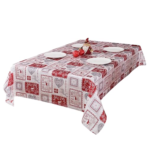 iEventStar Weihnachtstischdecken, rote Weihnachtstischdecke für rechteckige Tischdekoration, geometrische Muster, 144,8 x 218,4 cm von iEventStar