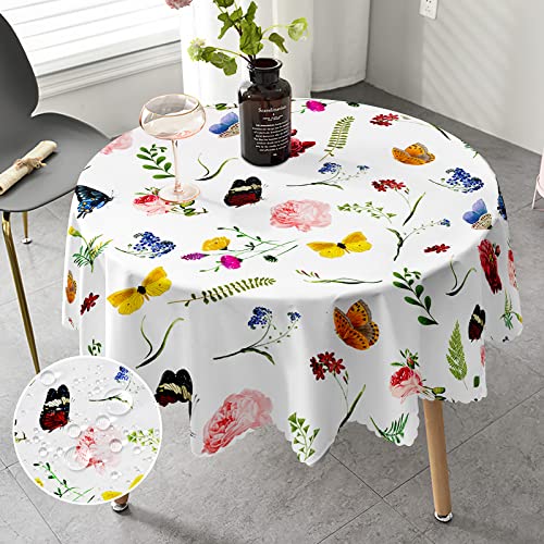 Runde Tischdecke, 150 cm, Blumenmuster, abwischbar, Polyester, abwischbar, wasserabweisend, Tischdecke für Zuhause, Esszimmer, Küche, Party Runde Tischdecke, 150 cm, Blumenmuster, abwischbar, Polyester, abwischbar, wasserabweisend, Tischdecke für Zuhause, Esszimmer, Küche, Party von iEvery