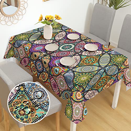 iEvery Tischdecke Abwaschbar, Boho Mandala Tischdecken für Draußen Wetterfest Table Cloth Waterproof Polyester Tischdecke Rechteckig für Gartentisch Küche Garten Outdoor Party 140x180 cm von iEvery