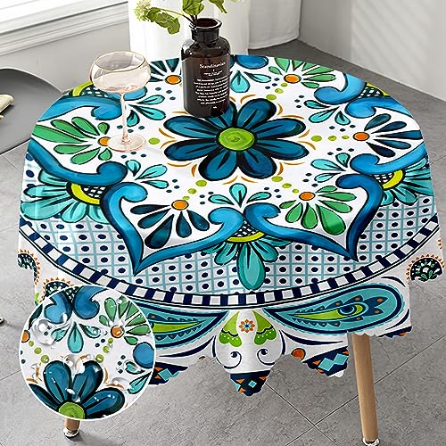 Tischdecke Rund 150 cm Boho Style Tischdecke für Draußen gartentischdecke rund Abwaschbar Schmutzabweisend für Garten Küche, Esstisch, Parteien von iEvery