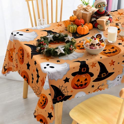 iEvery Halloween Tischdecke Abwaschbar, Halloween Kürbis Fledermaus Geist Deko Tischdecke Gartentischdecke Rechteckig Wetterfest Polyester Outdoor Table Cloth für Garten Küche Party 140x180 cm iEvery Halloween Tischdecke Abwaschbar, Halloween Kürbis Fledermaus Geist Deko Tischdecke Gartentischdecke Rechteckig Wetterfest Polyester Outdoor Table Cloth für Garten Küche Party 140x180 cm von iEvery