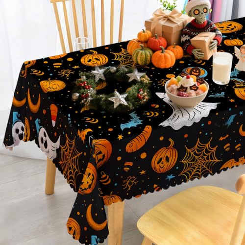 iEvery Halloween Tischdecke Abwaschbar, Halloween Kürbis Fledermaus Geist Deko Tischdecke Gartentischdecke Rechteckig Wetterfest Polyester Outdoor Table Cloth für Garten Küche Party 140x180 cm iEvery Halloween Tischdecke Abwaschbar, Halloween Kürbis Fledermaus Geist Deko Tischdecke Gartentischdecke Rechteckig Wetterfest Polyester Outdoor Table Cloth für Garten Küche Party 140x180 cm von iEvery