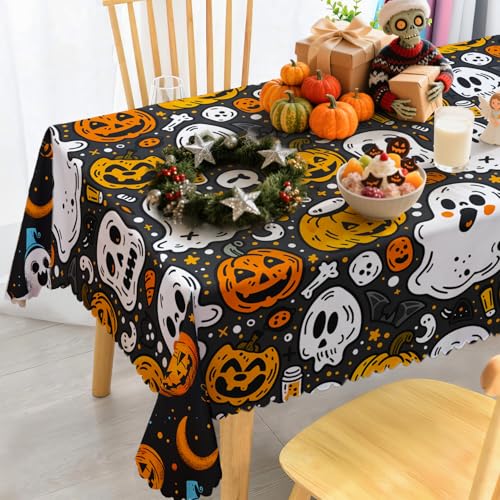 iEvery Halloween Tischdecke Abwaschbar, Halloween Kürbis Geist Deko Tischdecke Gartentischdecke Rechteckig Wetterfest Polyester Outdoor Table Cloth für Garten Küche Party 140x180 cm iEvery Halloween Tischdecke Abwaschbar, Halloween Kürbis Geist Deko Tischdecke Gartentischdecke Rechteckig Wetterfest Polyester Outdoor Table Cloth für Garten Küche Party 140x180 cm von iEvery