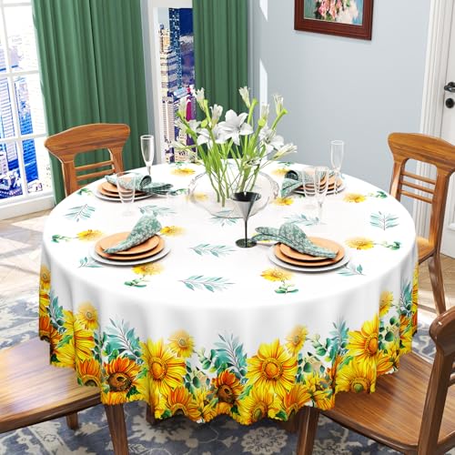 iEvery Runde Sonnenblumentischdecke, abwischbar, 150 cm, abwischbare Blumentischdecke, rund, wasserdicht, schmutzabweisend, Polyester-Tischdecke für Esszimmer, Küche, Terrasse, Garten, Outdoor iEvery Runde Sonnenblumentischdecke, abwischbar, 150 cm, abwischbare Blumentischdecke, rund, wasserdicht, schmutzabweisend, Polyester-Tischdecke für Esszimmer, Küche, Terrasse, Garten, Outdoor von iEvery