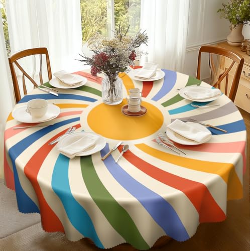 iEvery Sonne Tischdecke Rund Abwaschbar 150, Gartentischdecke Wetterfest Floral Table Cloth Polyester Tischdecke Waterproof für Outdoor Gartentisch Küche Esstisch Garten Deko iEvery Sonne Tischdecke Rund Abwaschbar 150, Gartentischdecke Wetterfest Floral Table Cloth Polyester Tischdecke Waterproof für Outdoor Gartentisch Küche Esstisch Garten Deko von iEvery