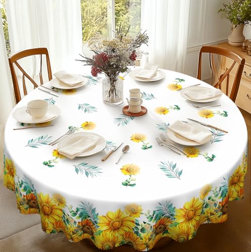 iEvery Sonnenblume Tischdecke Rund Abwaschbar 150, Gartentischdecke Wetterfest Floral Table Cloth Polyester Tischdecke Waterproof für Outdoor Gartentisch Küche Esstisch Garten Erntedankfest iEvery Sonnenblume Tischdecke Rund Abwaschbar 150, Gartentischdecke Wetterfest Floral Table Cloth Polyester Tischdecke Waterproof für Outdoor Gartentisch Küche Esstisch Garten Erntedankfest von iEvery