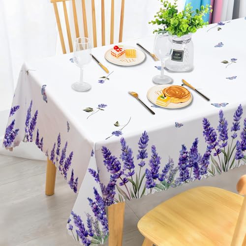 iEvery Tischdecke Abwaschbar, Lila Lavendel Gartentischdecke Rechteckig Wetterfest Floral Table Cloth Polyester Tischdecke Waterproof für Outdoor Gartentisch Küche Esstisch Garten 110x140 cm von iEvery