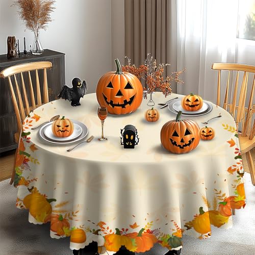 iEvery Tischdecke Herbst Rund 150, Erntedankfest Herbsternte Orange Kürbis Tischdecke, Gartentischdecke Abwaschbar Outdoor Wetterfest Table Cloth für Party Halloween Urlaub Dekoration iEvery Tischdecke Herbst Rund 150, Erntedankfest Herbsternte Orange Kürbis Tischdecke, Gartentischdecke Abwaschbar Outdoor Wetterfest Table Cloth für Party Halloween Urlaub Dekoration von iEvery