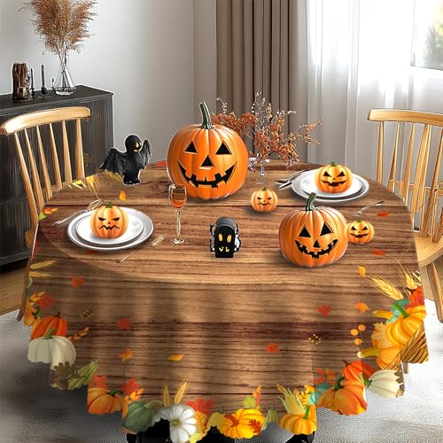 iEvery Tischdecke Herbst Rund 150, Erntedankfest Herbsternte Orange Kürbis Tischdecke, Gartentischdecke Abwaschbar Outdoor Wetterfest Table Cloth für Party Halloween Urlaub Dekoration iEvery Tischdecke Herbst Rund 150, Erntedankfest Herbsternte Orange Kürbis Tischdecke, Gartentischdecke Abwaschbar Outdoor Wetterfest Table Cloth für Party Halloween Urlaub Dekoration von iEvery
