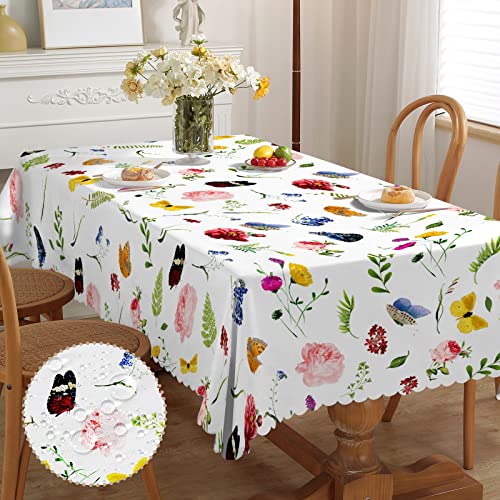 iEvery Tischdecke Frühling Abwaschbar, Floral Gartentischdecke Rechteckig Wetterfest Table Cloth für Draußen Polyester Tischdecke Outdoor Waterproof für Gartentisch Küche Garten Party 150x300 cm von iEvery