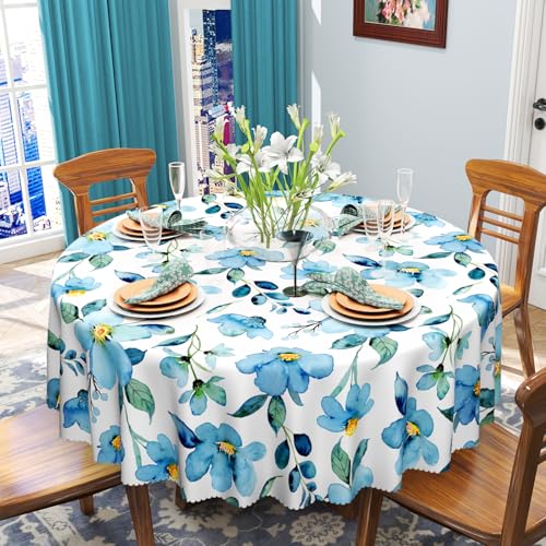 iEvery Tischdecke Rund 150 Abwaschbar, Blaue Blume Tischdecke Floral Gartentischdecke Polyester Outdoor Wetterfest Table Cloth Waterproof für Küche Gartentisch Esstisch Party iEvery Tischdecke Rund 150 Abwaschbar, Blaue Blume Tischdecke Floral Gartentischdecke Polyester Outdoor Wetterfest Table Cloth Waterproof für Küche Gartentisch Esstisch Party von iEvery
