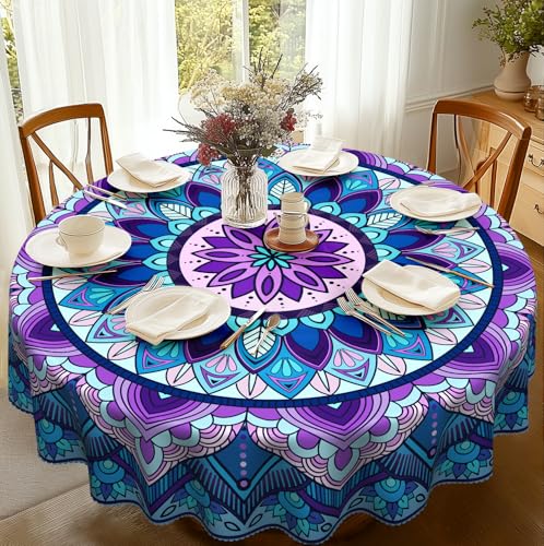 iEvery Tischdecke Rund 150 Abwaschbar, Boho Mandala Tischdecke Blau Floral Gartentischdecke Polyester Outdoor Wetterfest Table Cloth Waterproof für Küche Gartentisch Esstisch Party iEvery Tischdecke Rund 150 Abwaschbar, Boho Mandala Tischdecke Blau Floral Gartentischdecke Polyester Outdoor Wetterfest Table Cloth Waterproof für Küche Gartentisch Esstisch Party von iEvery