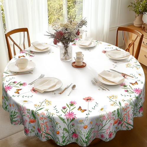 iEvery Tischdecke Rund 150 Abwaschbar, Floral Tischdecke Gartentischdecke Polyester Outdoor Wetterfest Table Cloth Waterproof für Küche Gartentisch Esstisch Party iEvery Tischdecke Rund 150 Abwaschbar, Floral Tischdecke Gartentischdecke Polyester Outdoor Wetterfest Table Cloth Waterproof für Küche Gartentisch Esstisch Party von iEvery