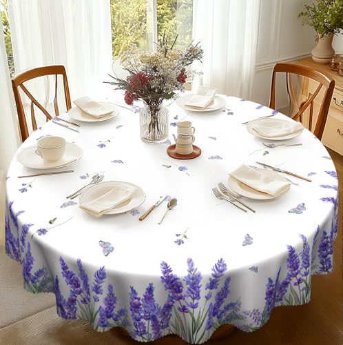 iEvery Tischdecke Rund 150 Abwaschbar, Lila Lavendel Tischdecke Floral Gartentischdecke Polyester Outdoor Wetterfest Table Cloth Waterproof für Küche Gartentisch Esstisch Party iEvery Tischdecke Rund 150 Abwaschbar, Lila Lavendel Tischdecke Floral Gartentischdecke Polyester Outdoor Wetterfest Table Cloth Waterproof für Küche Gartentisch Esstisch Party von iEvery