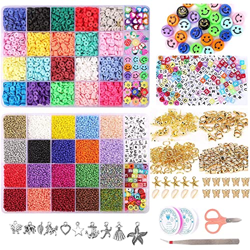 Tonperlen für Armbänder, 24400 Stück Perlen für Schmuck, Armbandherstellung 20000 Stück Glas-Rocailles-Perlen 4400 Stück Tonperlen DIY Bastelset mit Smiley-Gesicht Buchstaben-Perlen elastische Schnüre Tonperlen für Armbänder, 24400 Stück Perlen für Schmuck, Armbandherstellung 20000 Stück Glas-Rocailles-Perlen 4400 Stück Tonperlen DIY Bastelset mit Smiley-Gesicht Buchstaben-Perlen elastische Schnüre von iFCOW