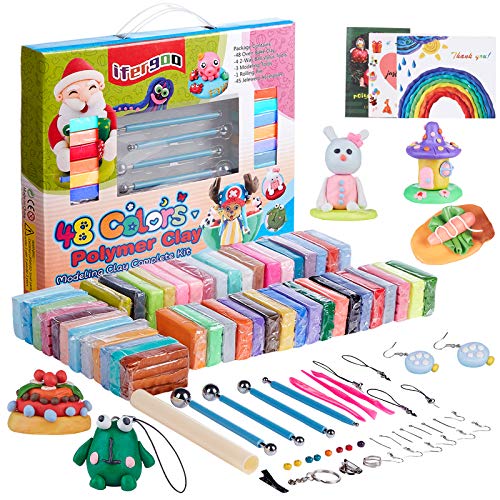 Knete soft Set 48 Farben Clay, iFergoo Polymer Ton set gehören Kinderknete Modellierwerkzeuge und Schmuckzubehör, DIY Ofen backen clay set Ist das beste Geschenk von iFergoo