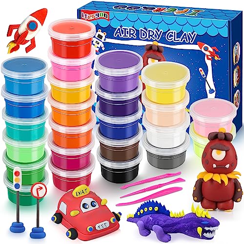 Modelliermasse Lufttrocknend - iFergoo 24 Farben Knete Lufttrocknend für Kinder, Geschenk für Jungen und Mädchen im Alter von 3-12 Jahren (Blaue Farbe Box) von iFergoo
