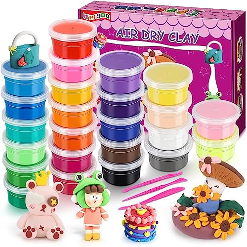 Modelliermasse Lufttrocknend - iFergoo 24 Farben Knete Lufttrocknend für Kinder, Geschenk für Jungen und Mädchen im Alter von 3-12 Jahren (Rosa und lilafarbene Box) von iFergoo