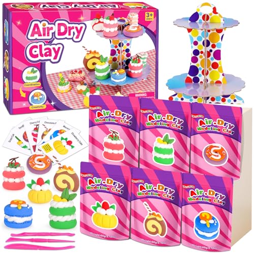iFergoo Lufttrocknender Ton – Dessert-Herstellungs-Set, Dessert-Thema, 6 lustige Designs mit Präsentationsständer, Modelliermasse, Kunst & Bastelaktivität, kreatives DIY-Geschenk für Mädchen und iFergoo Lufttrocknender Ton – Dessert-Herstellungs-Set, Dessert-Thema, 6 lustige Designs mit Präsentationsständer, Modelliermasse, Kunst & Bastelaktivität, kreatives DIY-Geschenk für Mädchen und von iFergoo