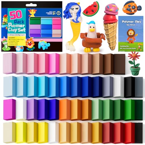 iFergoo Modelliermasse-Set, 50 Farben, Ofen-Modelliermasse-Set, ungiftig, lebendige Farben für Schmuckherstellung und Miniaturen, DIY Handwerk für Anfänger, Erwachsene und Kinder iFergoo Modelliermasse-Set, 50 Farben, Ofen-Modelliermasse-Set, ungiftig, lebendige Farben für Schmuckherstellung und Miniaturen, DIY Handwerk für Anfänger, Erwachsene und Kinder von iFergoo