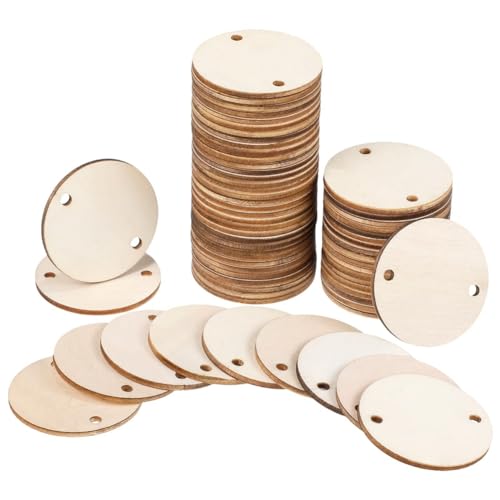 iFutniew 200 Stück runde Holzanhänger mit 2 Löchern für Bastelarbeiten, 3,8 cm von iFutniew