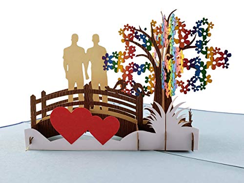 iGifts And Cards Awesome Gay Couple True Love 3D-Pop-Up-Grußkarte – Hochzeit, Ehe, Verlobung, Jahrestag, halb gefaltet, romantisch, Stolz, Liebhaber, Männer, Bräutigam, Ehemänner, Regenbogen, Happy von iGifts And Cards