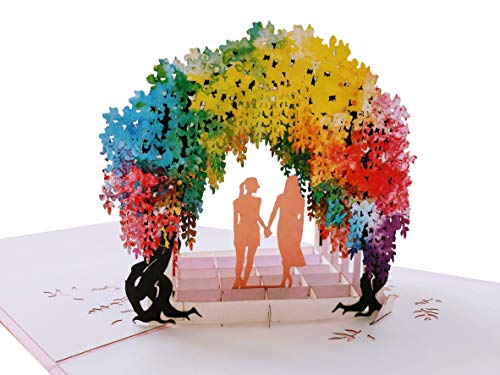 iGifts And Cards Lesbische Regenbogen-Glyzinien-Blumentunnel, 3D-Pop-Up-Grußkarte – Hochzeit, Hochzeit, Verlobung, Jahrestag, Stolz, Liebhaber, romantisch von iGifts And Cards