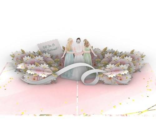 iGifts And Cards Will You Be My Bridesmaid 3D-Pop-Up-Karte - Eleganter Blumen-Brautantrag mit Braut & Brautjungfern - Hochzeitsfeier Einladung, Trauzeugin Ask Karte - 15,2 x 15,2 cm mit Notizkarte von iGifts And Cards