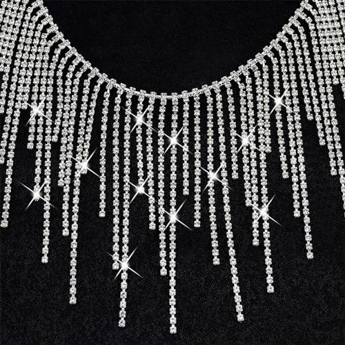 Strass Fransenbesatz - 1 Yard Sparkle Trim Gürtel Silber Diamant Quaste Kette für Jeans Kleidung DIY Strass Fransenbesatz - 1 Yard Sparkle Trim Gürtel Silber Diamant Quaste Kette für Jeans Kleidung DIY von iHMeiju