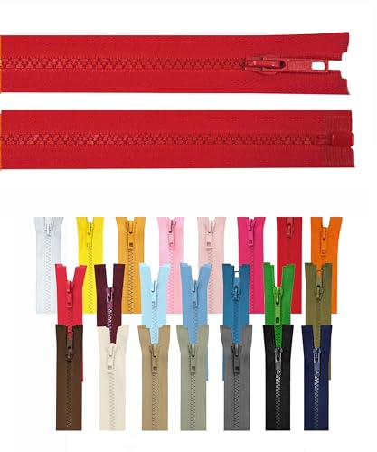 Reißverschluss teilbar Jackenreißverschluss Kunststoff Krampe Zähne grob 5mm Jacken Mantel Taschen Rot 60cm von iHS Range