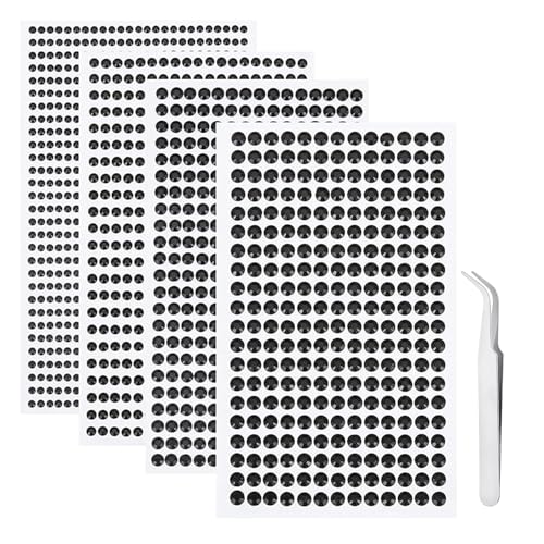 iJiZuo 1792 Stück Glitzersteine Selbstklebend 4 Blatt Strass Aufkleber, Silberne Strasss Größe Mixed Selbstklebende Strasssteine, für DIY Fingernagel Handy-Kleidung Dekorationen-Schwarz von iJiZuo