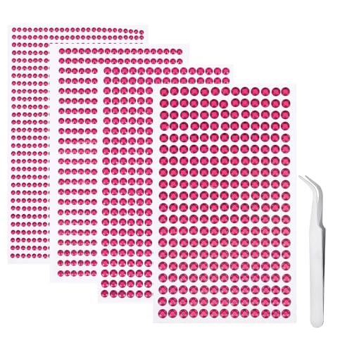 iJiZuo 1792 Stück Glitzersteine Selbstklebend 4 Blatt Strass Aufkleber, Strasss Größe Mixed Selbstklebende Strasssteine, für DIY Fingernagel Handy-Kleidung Dekorationen-Rosenrot von iJiZuo