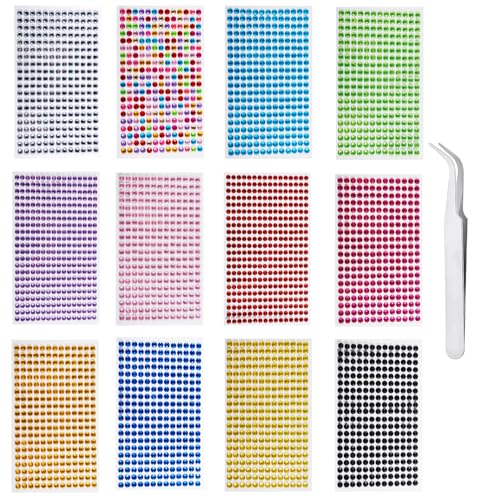 iJiZuo 4140 Stück Glitzersteine Selbstklebend 12 Blatt Strass Aufkleber, 5mm Strasss Selbstklebende Strasssteine, für DIY Fingernagel Handy-Kleidung Dekorationen-Farbe 5mm von iJiZuo
