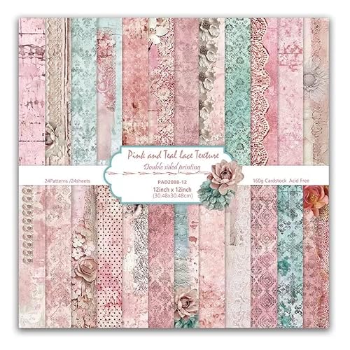 Pinkes Spitzen-Scrapbook-Papier, Vintage-Blumenmuster, Papierblock, 12 x 12, 24 Blatt, doppelseitig, Bobo, Blumenmuster, Scrapbooking, Karton, Papierblock für Urlaub, Kartenherstellung, DIY Pinkes Spitzen-Scrapbook-Papier, Vintage-Blumenmuster, Papierblock, 12 x 12, 24 Blatt, doppelseitig, Bobo, Blumenmuster, Scrapbooking, Karton, Papierblock für Urlaub, Kartenherstellung, DIY von iKammo