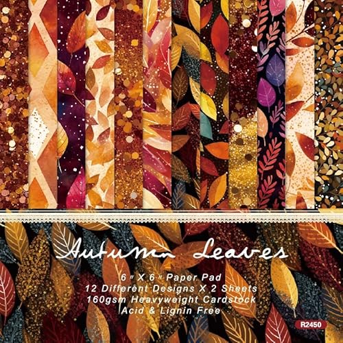 Vintage Golden Leaf Scrapbook Paper Pad Boho Patterned Cardstock Paper 6x6 ,24 Sheets Single Side Junk Journal Scrapbooking Papers for DIY Origami Card Making Art Collage Decorative Craft Papers von iKammo