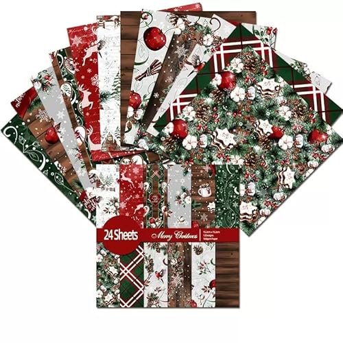 Weihnachts-Scrapbook-Papier, 30,5 x 30,5 cm, Motiv: Frohe Weihnachtsbaum, Hirsch, gemustertes Papier, 24 Blatt, doppelseitiges Holz-Scrapbooking-Papier, Block für Urlaubskarten, DIY, Origami-Papier. Weihnachts-Scrapbook-Papier, 30,5 x 30,5 cm, Motiv: Frohe Weihnachtsbaum, Hirsch, gemustertes Papier, 24 Blatt, doppelseitiges Holz-Scrapbooking-Papier, Block für Urlaubskarten, DIY, Origami-Papier. von iKammo