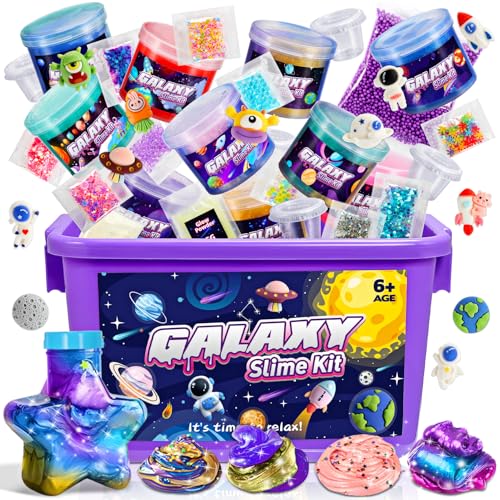 iKidiki Slime Set, Geschenk Mädchen 6 7 8 9 10 11 12 Jahre Galaxis Schleim Selber Machen Set Mit vielen süßen Dekorationen Geschenkideen Mädchen 6-12 Jahre Mitgebsel Kindergeburtstag von iKidiki