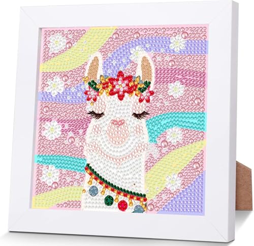 iLovwvoea Diamond Painting Kinder mit Rahmen, 5D DIY Cartoon Diamant Painting Bilder, 15x15cm Leinwand und mit 18x18cm Bilderrahmen für Kinder und Erwachsene von iLovwvoea