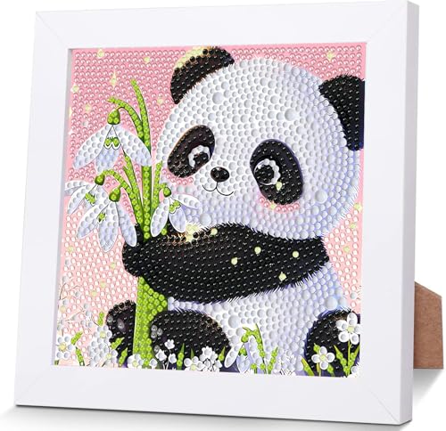 iLovwvoea Diamond Painting Kinder mit Rahmen, 5D DIY Cartoon Diamant Painting Bilder, 15x15cm Leinwand und mit 18x18cm Bilderrahmen für Kinder und Erwachsene von iLovwvoea