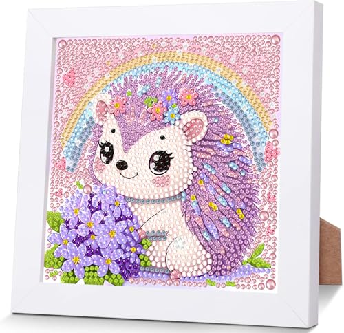 iLovwvoea Diamond Painting Kinder mit Rahmen, 5D DIY Cartoon Diamant Painting Bilder, 15x15cm Leinwand und mit 18x18cm Bilderrahmen für Kinder und Erwachsene von iLovwvoea