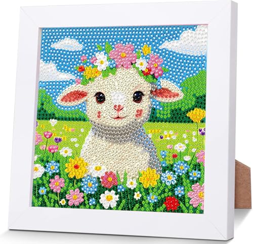 iLovwvoea Diamond Painting Kinder mit Rahmen, 5D DIY Cartoon Diamant Painting Bilder, 15x15cm Leinwand und mit 18x18cm Bilderrahmen für Kinder und Erwachsene von iLovwvoea