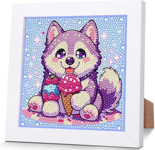 iLovwvoea Diamond Painting Kinder mit Rahmen, 5D DIY Cartoon Diamant Painting Bilder, 15x15cm Leinwand und mit 18x18cm Bilderrahmen für Kinder und Erwachsene von iLovwvoea