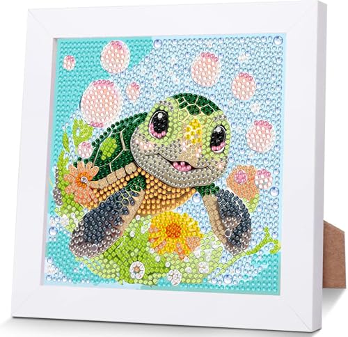 iLovwvoea Diamond Painting Kinder mit Rahmen, 5D DIY Cartoon Diamant Painting Bilder, 15x15cm Leinwand und mit 18x18cm Bilderrahmen für Kinder und Erwachsene von iLovwvoea
