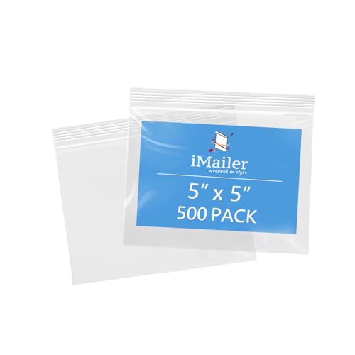 iMailer 12,7 x 12,7 cm, 500 Stück, 2 mm, wiederverschließbare Reißverschlussbeutel, kleine transparente Plastiktüten zur Aufbewahrung, Organisation, Handwerk, Snacks, Schmuck, Hardware von iMailer