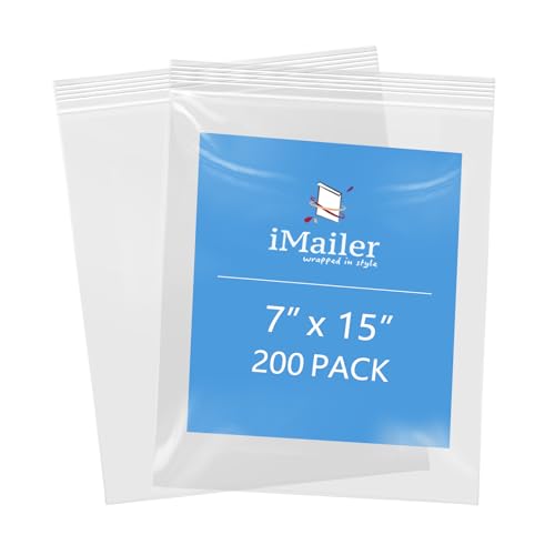 iMailer - 17,8 x 38,1 cm, 200 Stück, 2 mm wiederverschließbare Reißverschlussbeutel, transparente Plastiktüten mit Reißverschluss oben für Aufbewahrung, Organisation, Handwerk, Reisen von iMailer