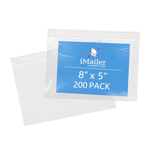 iMailer - 20,3 x 12,7 cm, 200 Stück, 2 mm wiederverschließbare Reißverschlussbeutel, transparente Plastiktüten mit Reißverschluss oben für Aufbewahrung, Organisation, Handwerk, Reisen von iMailer
