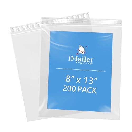 iMailer 20,3 x 33 cm, 200 Stück, 2 mm wiederverschließbare Reißverschlussbeutel, transparente Plastiktüten mit Reißverschluss oben für Aufbewahrung, Organisation, Handwerk, Reisen von iMailer